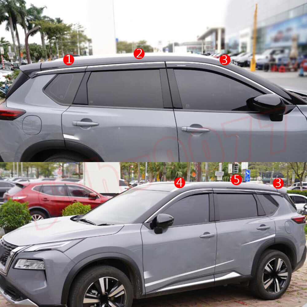 2021-2023 for Nissan Rogue Black+Chrome Window Visor Vent Sun Rain Wind Guards