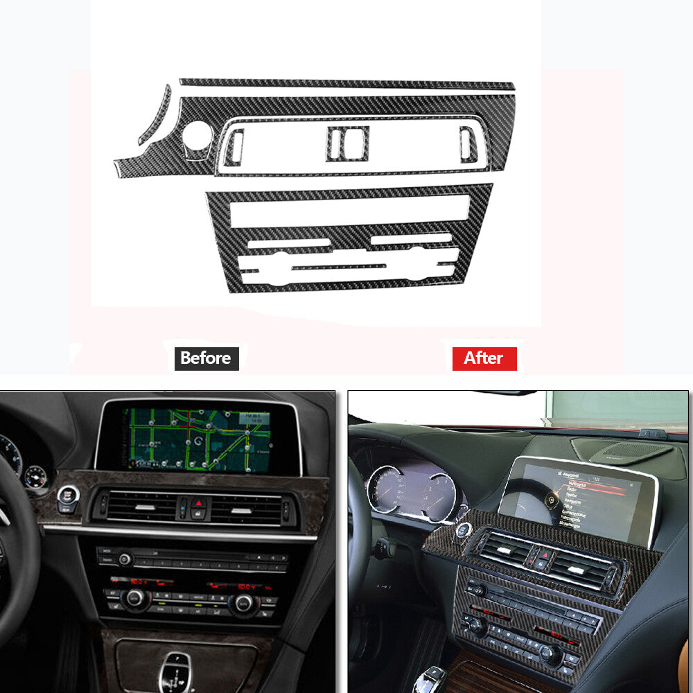 9Pc Carbon Fiber CD Control Panel Cover Trim for BMW 6 Series F12 F13 2011-2018