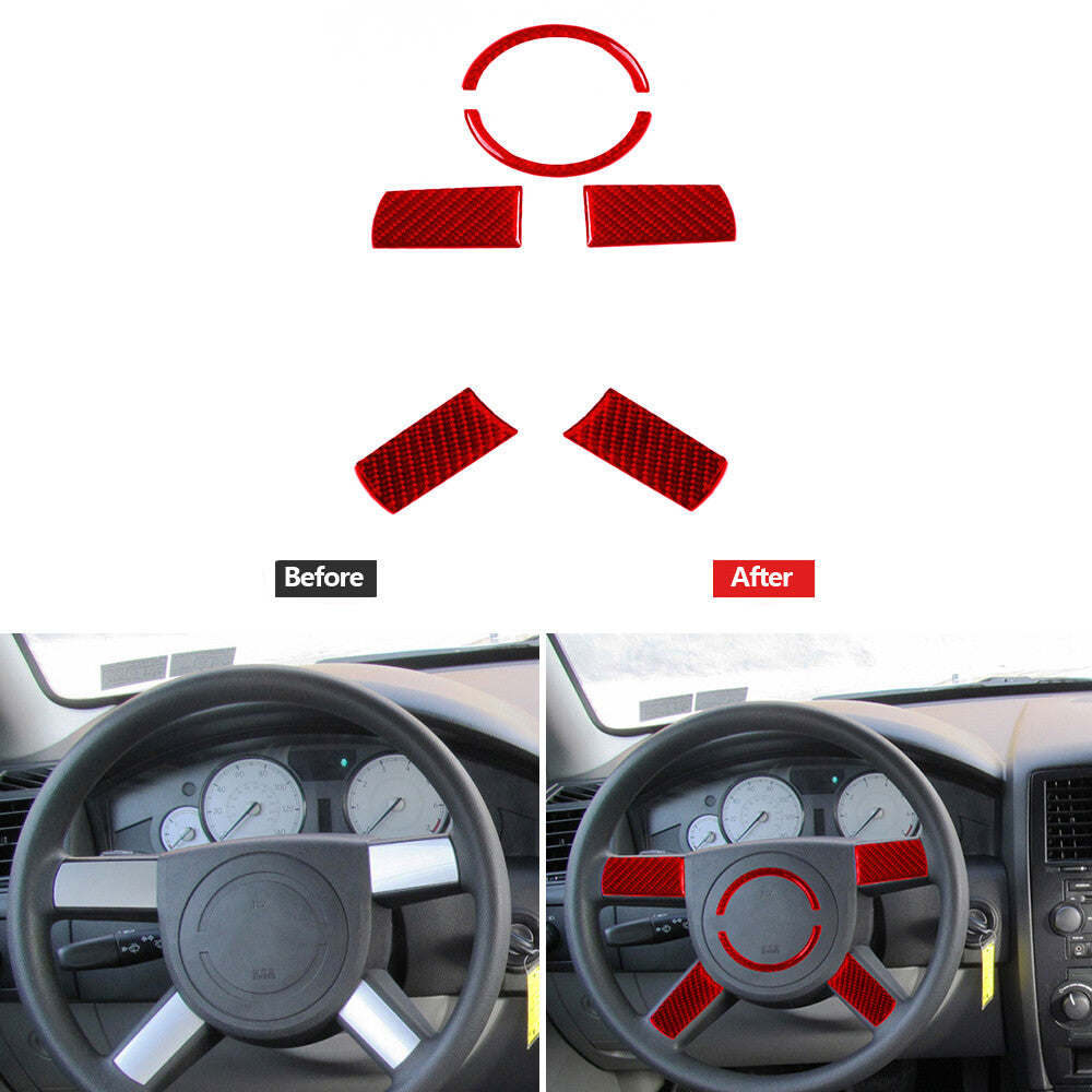Red Carbon Fiber Steering Wheel Button Cover Trim Type A for Chrysler 300 05-07