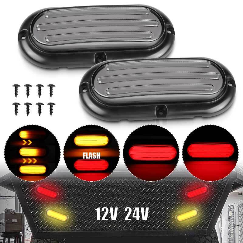 2X Oval 74LED Turn Tail Stop Brake Light Amber+Red Sequential DRL Trailer Truck