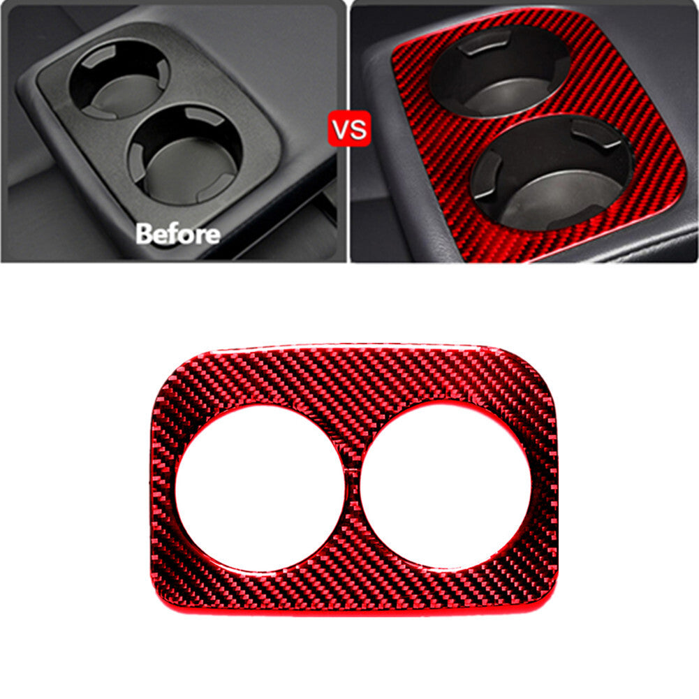Red Carbon Fiber Rear for Seat Cup Holder Panel Cover Trim for Subaru Forester 13-18