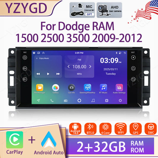 for DODGE for RAM 1500 2500 3500 2009-2012 7 Carplay Stereo Car Radio Screen GPS BT