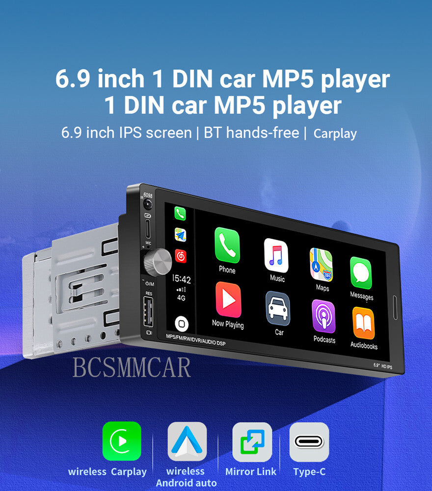 Car Multimedia Video Player BT Handsfree For Apple Carplay Android Auto