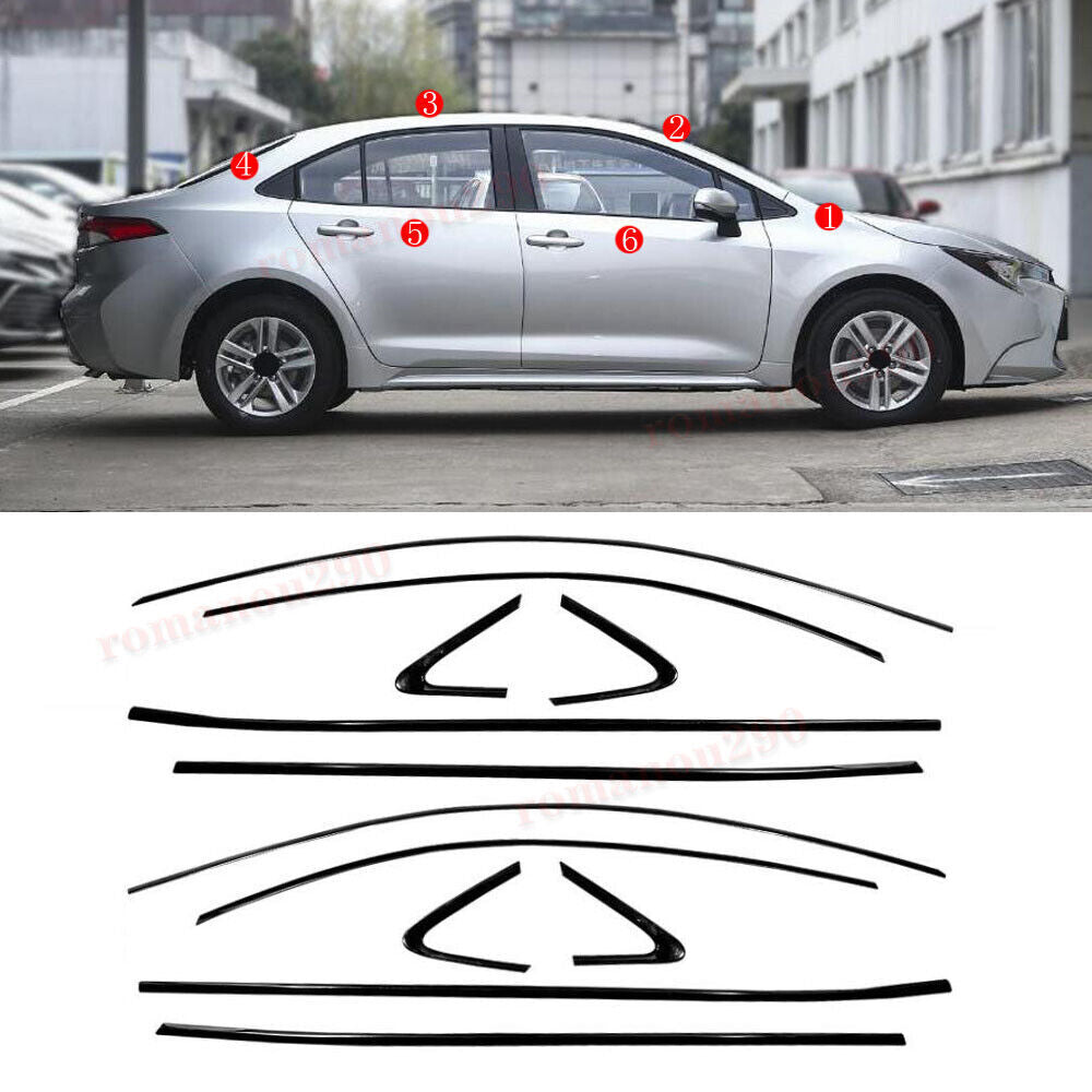 for Toyota for Corolla Sedan 2020-2023 Black Chrome Window Frame Strips Cover Trim