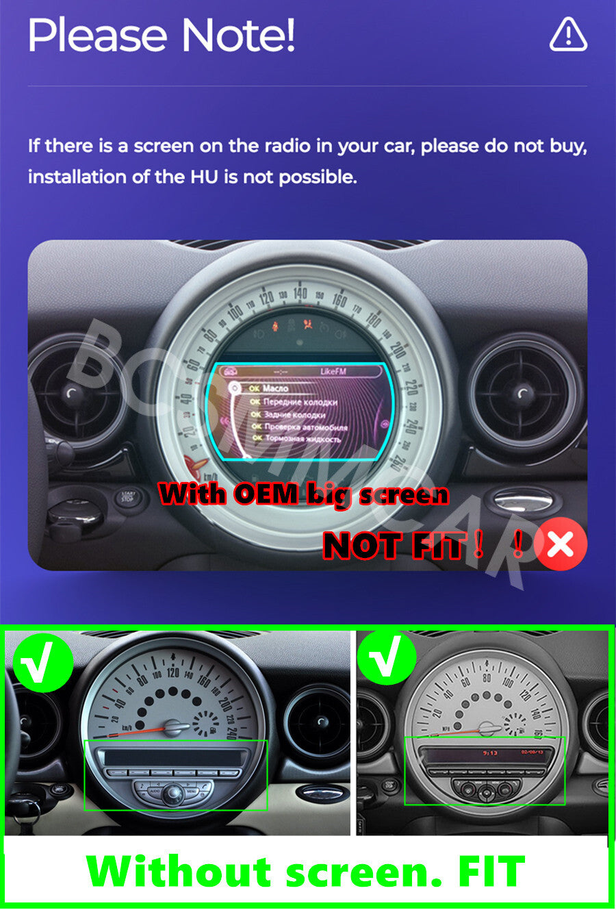 9in Car Radio For Carplay Android Auto Stereo Fit for BMW for Mini Cooper 2007-2013