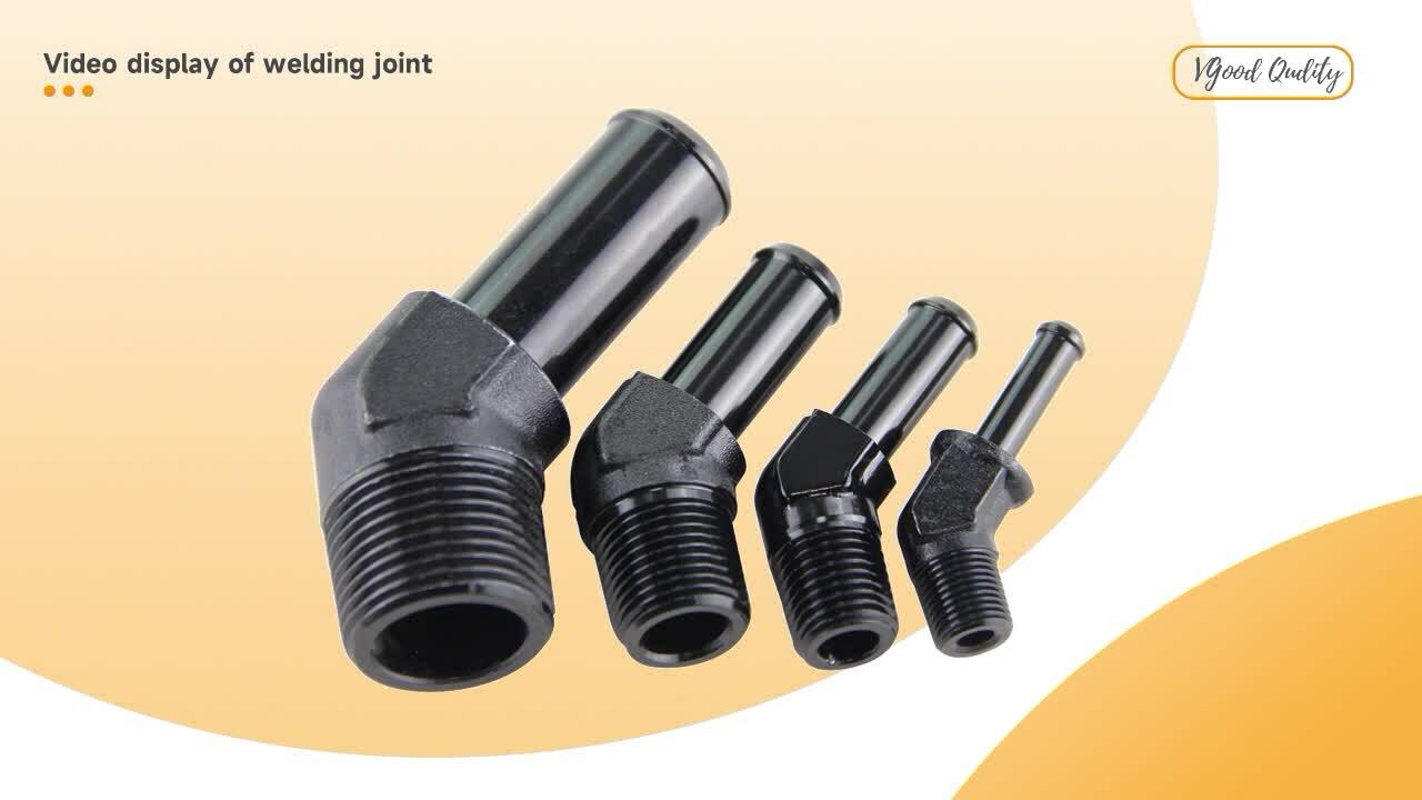 4PCS Aluminum AN8 3/8 NPT Male to 1/2 Hose Barb 45 Degree Adapter Fitting Black