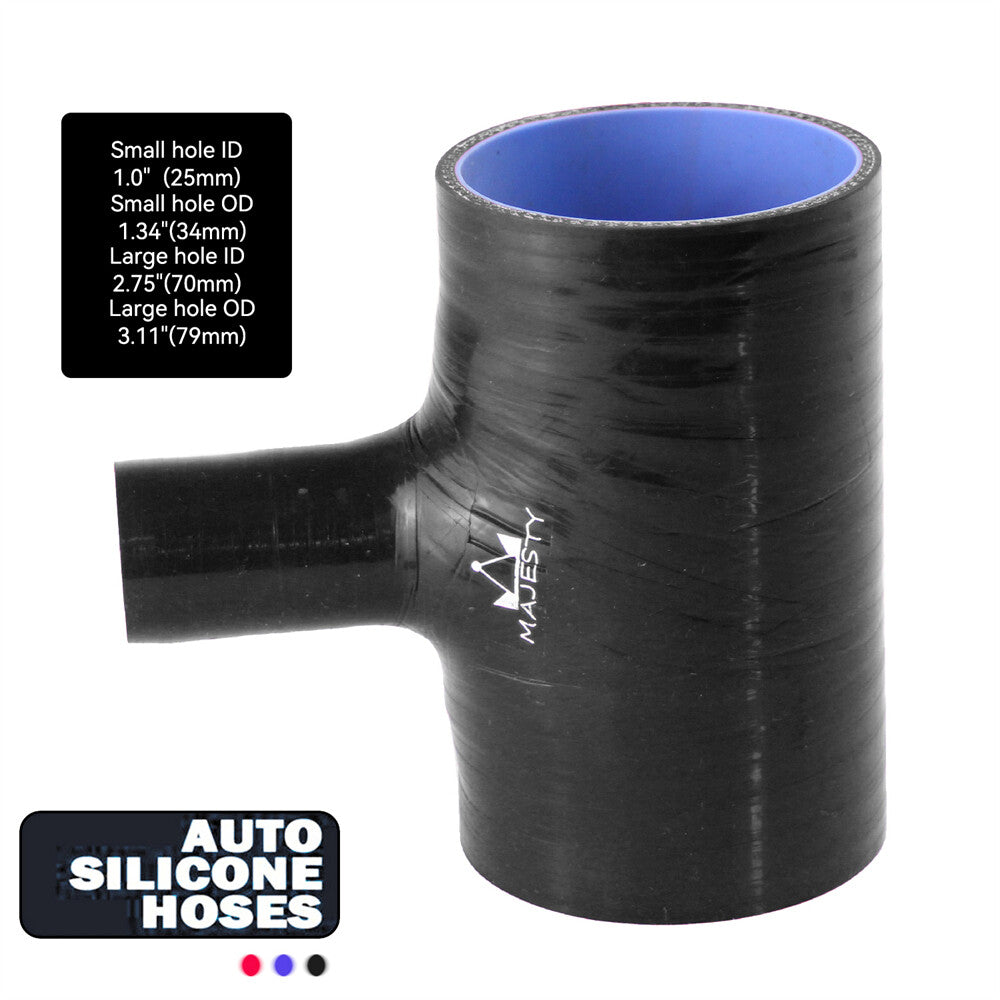 2.75 To 2.75 Silicone Hose 70mm T Shape Tube Pipe for 25mm ID BOV 3 BLACK