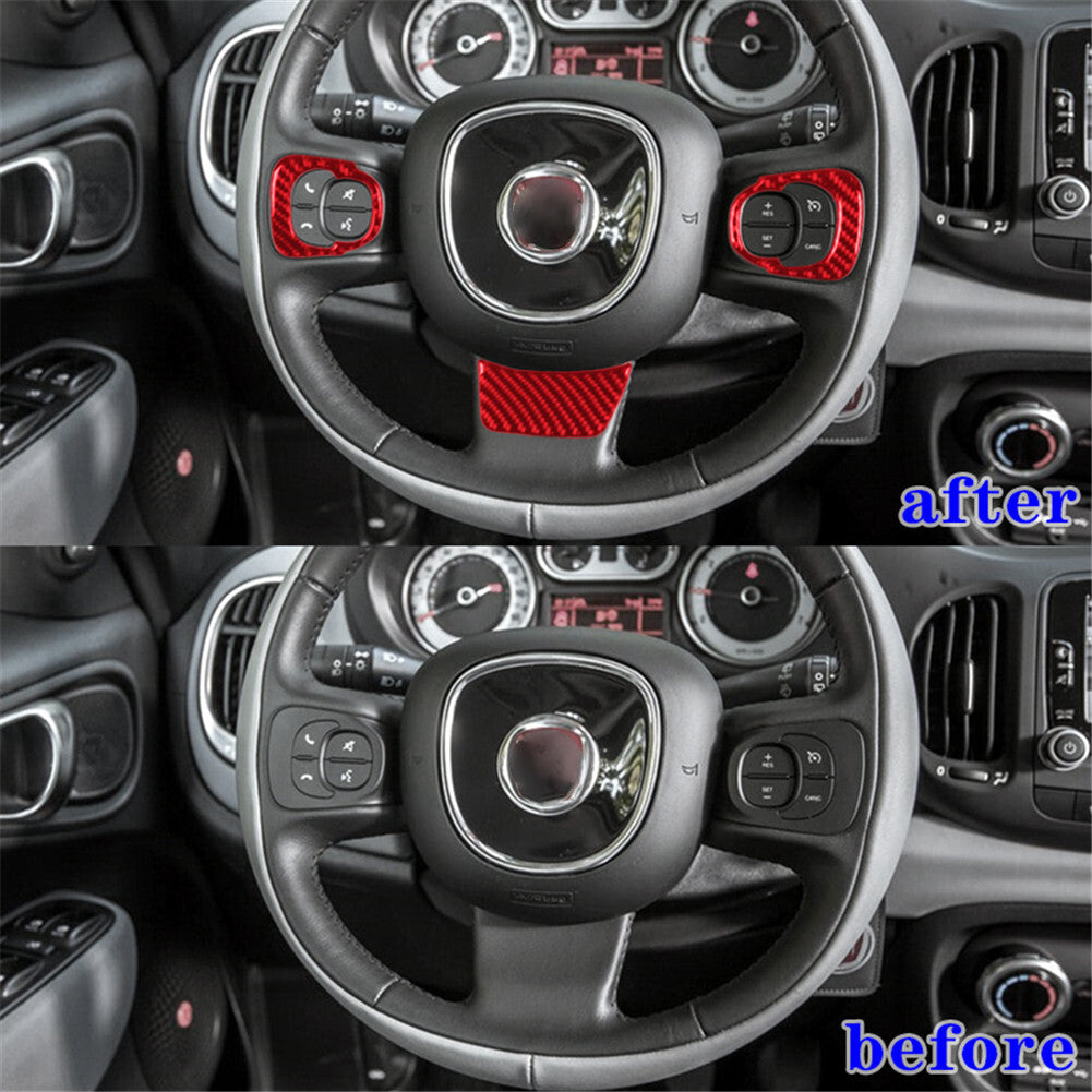3x Red Carbon Fiber Steering Wheel Accent Interior Trim For 2014-2017 for Fiat 500L