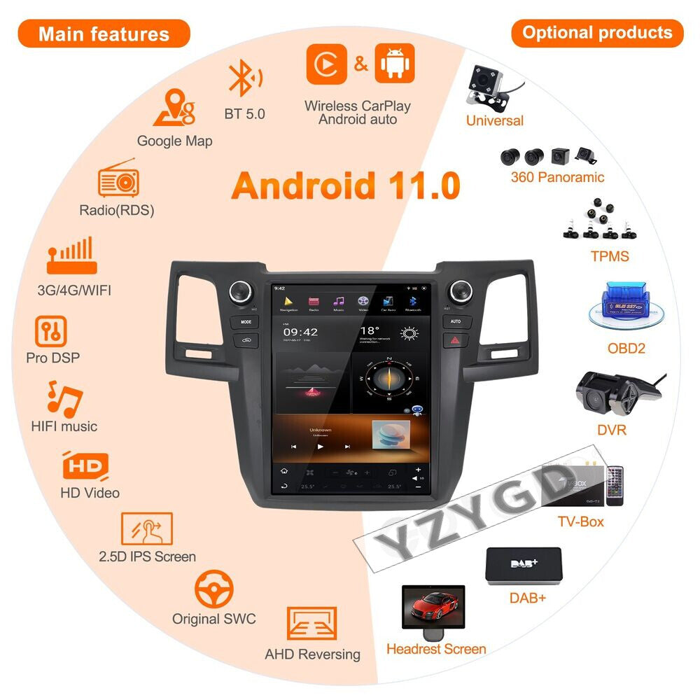 Car Radio for Toyota Fortuner 2007-2015 2Din Stereo Receiver Video Player Screen