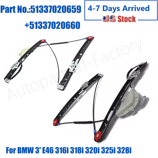 1Pair Front Left Right Window Regulator for BMW 3' E46 316i 318i 320i 325i 328i