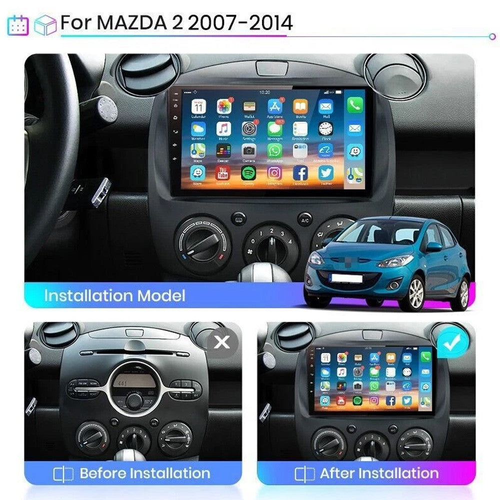 for Mazda 2 2007-2014 Carplay Car Stereo Radio Android 14 2GB+32GB WIFI GPS Navi