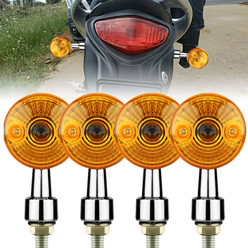 4PCS Motorcycle Turn Signal Light Blinker Indicator Light Chrome Amber Universal