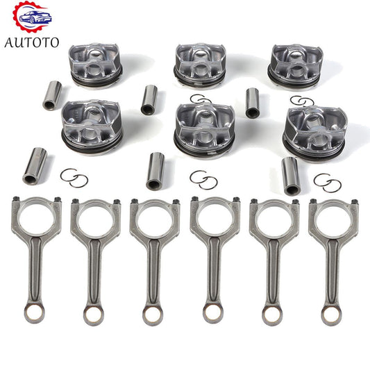 6Pistons Rings Set + 6pcs Connecting Rod 11247624615 for BMW F20 F21 F30 F10 X3