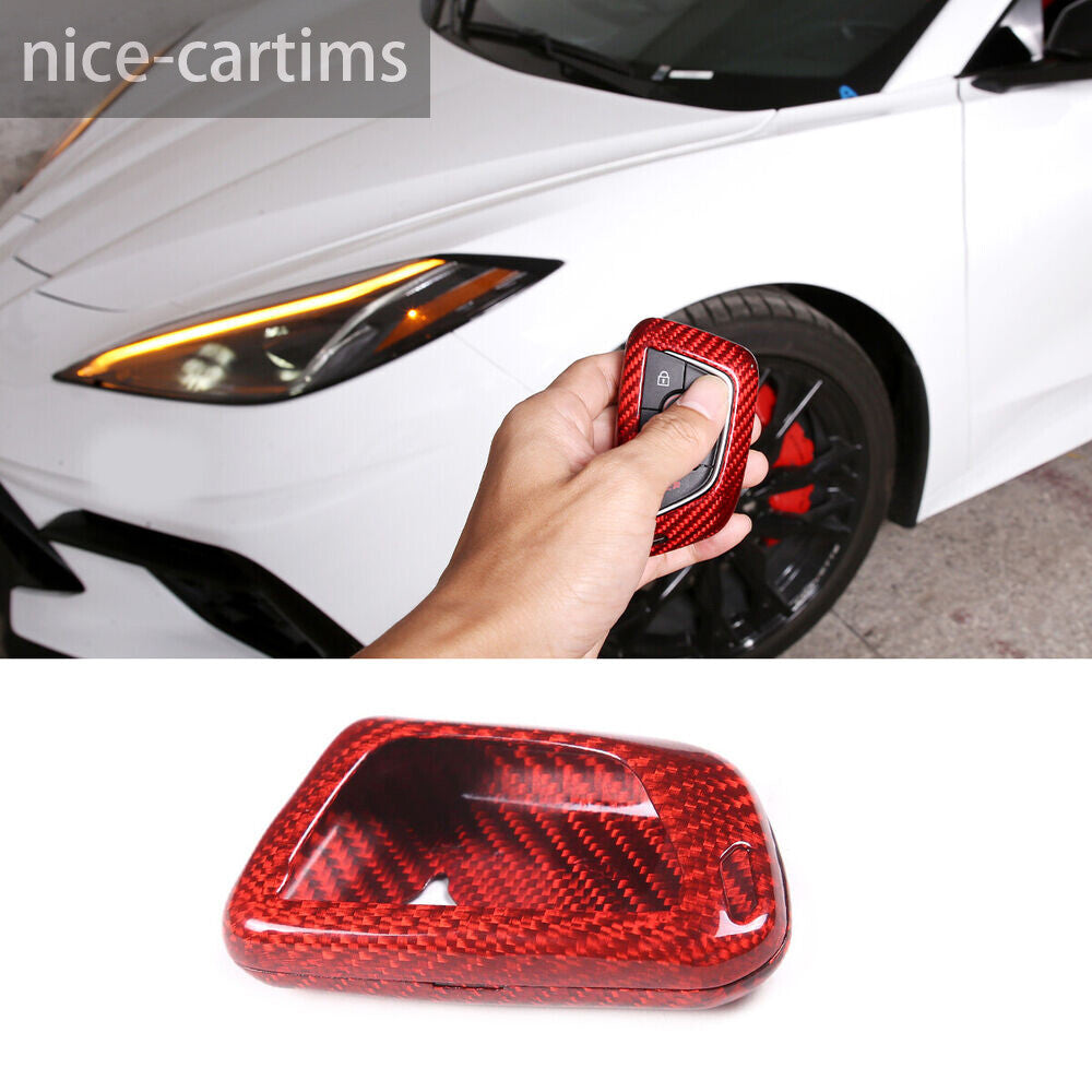 for Chevrolet for Corvette C8 2020-23 Red Carbon Key Fob Case Protector Shell Cover