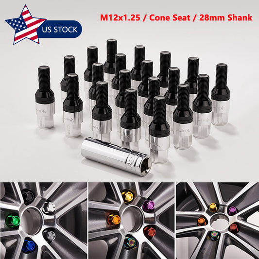 20PCS M12x1.25 Silver Wheel Lug Bolt 28mm Shank Cone for Seat Stud for Jeep for Chrysler