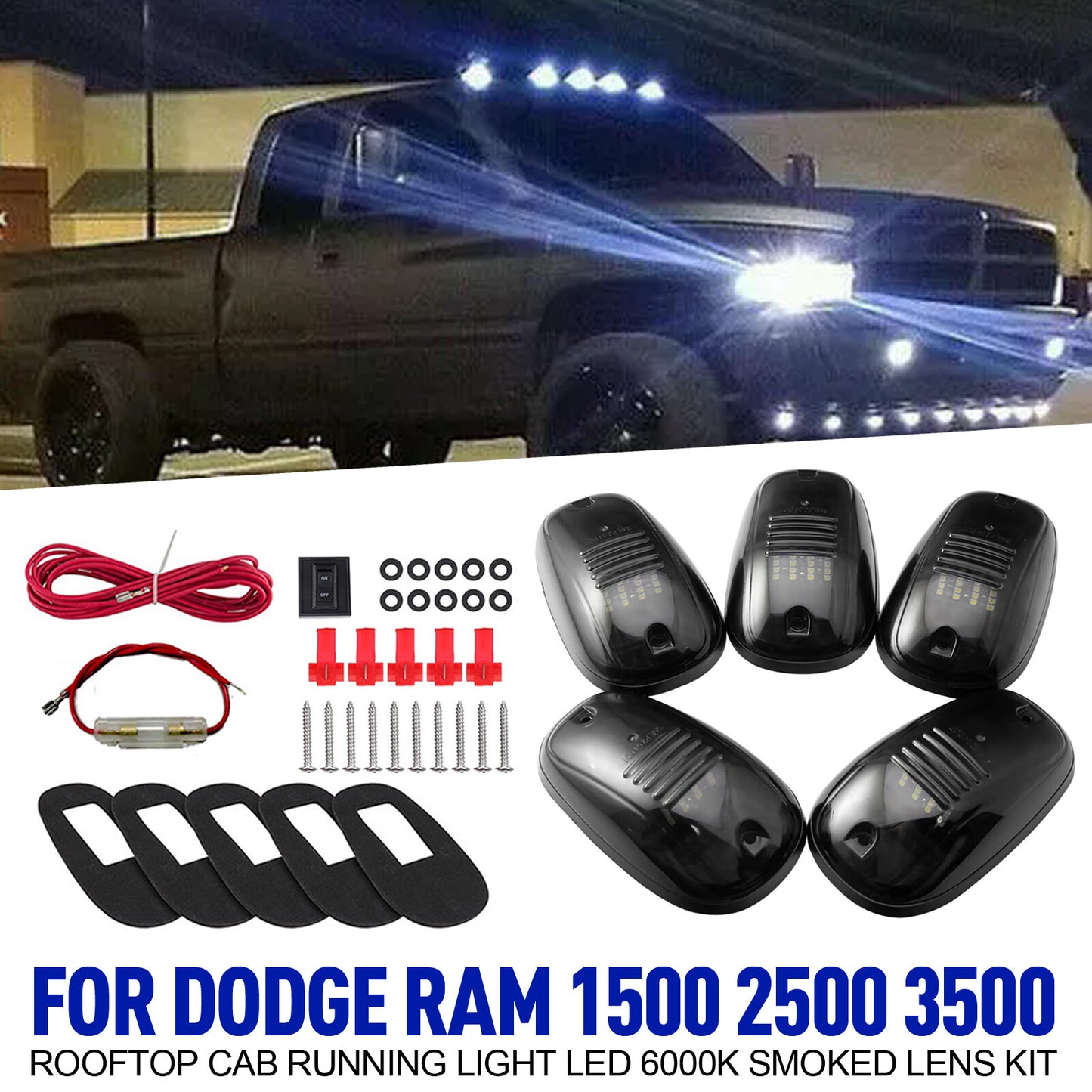 Fit for Dodge for RAM 1500 2500 3500 Rooftop Cab Running Light LED 6000K Smoked Lens Kit