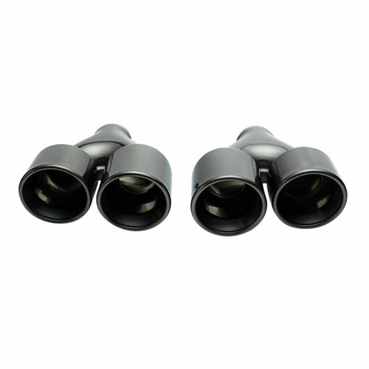 2PCS Universal 2.5'' ID 4'' OD Exhaust Tips End Dual Tip Double Wall Tips BLK