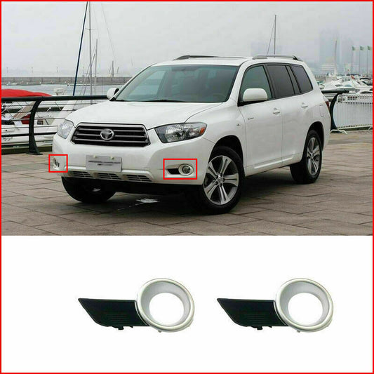 2Silver Front Bumper Fog Light Lamp Cover Trim for Toyota Highlander 2008-2010