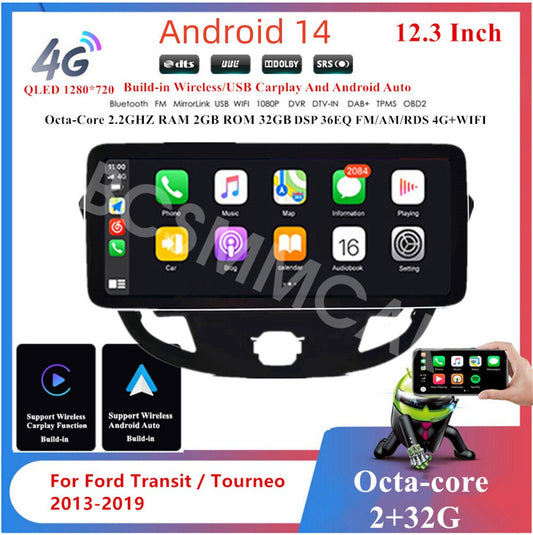 Fit For 2013-2019 for Ford Transit 2013-2019 12.3 Android 13 Car Stereo Radio GPS