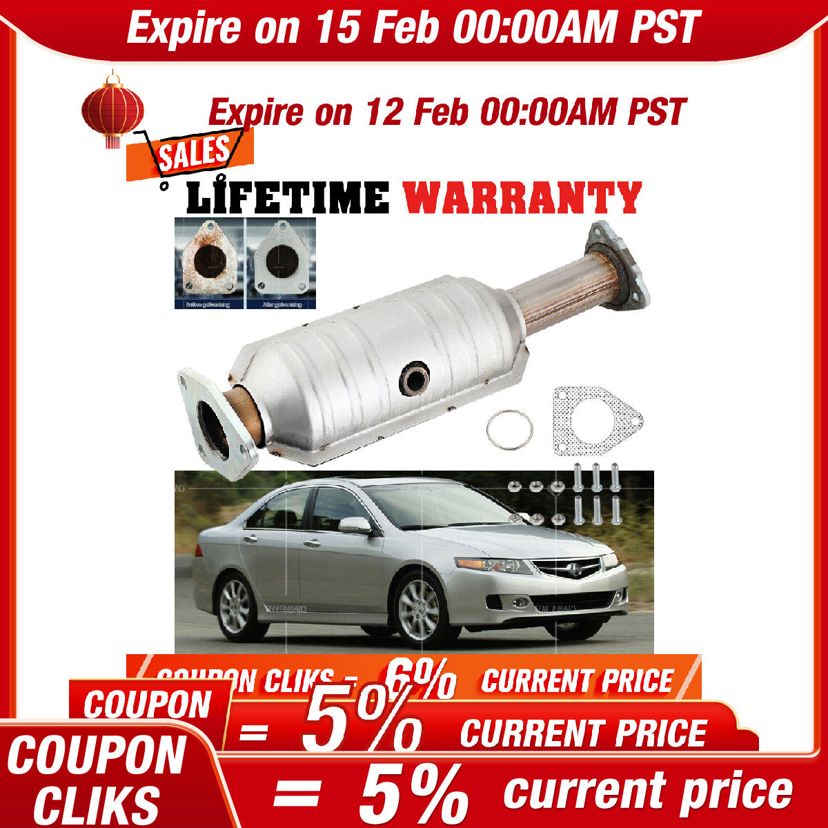 Galvanized Cat Converter For 2004-2008 for Acura TSX 2.4L Direct fits Gaskets