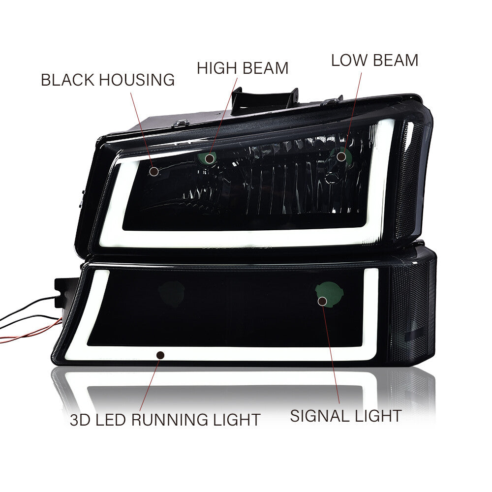Suitable for 03-06 Silverado chrome housing with LED DRL cornering headlights + taillights