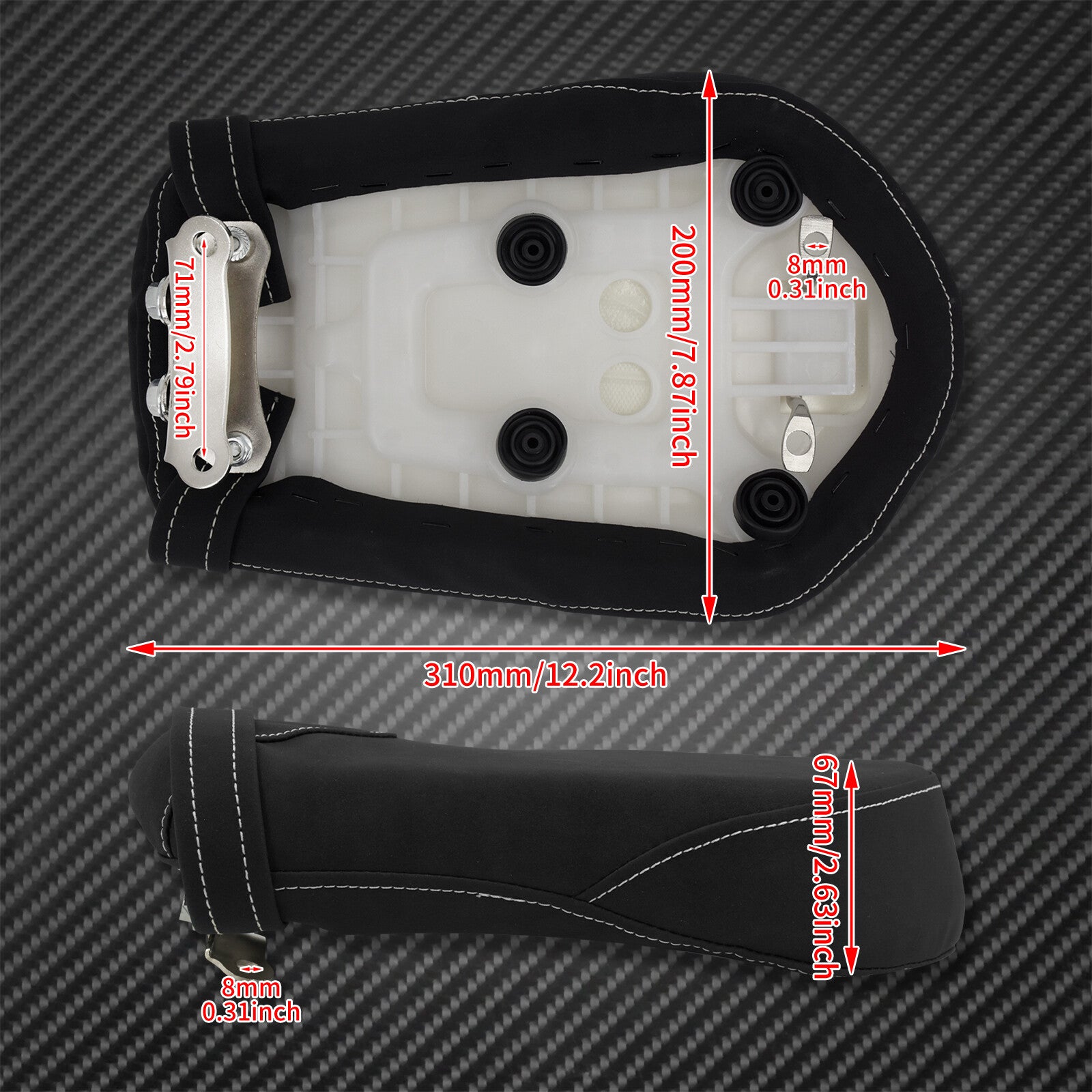 Black Rear Passenger for Seat Pad Cushion Fit for Yamaha Bolt XVS950 R-Spec 2014-17
