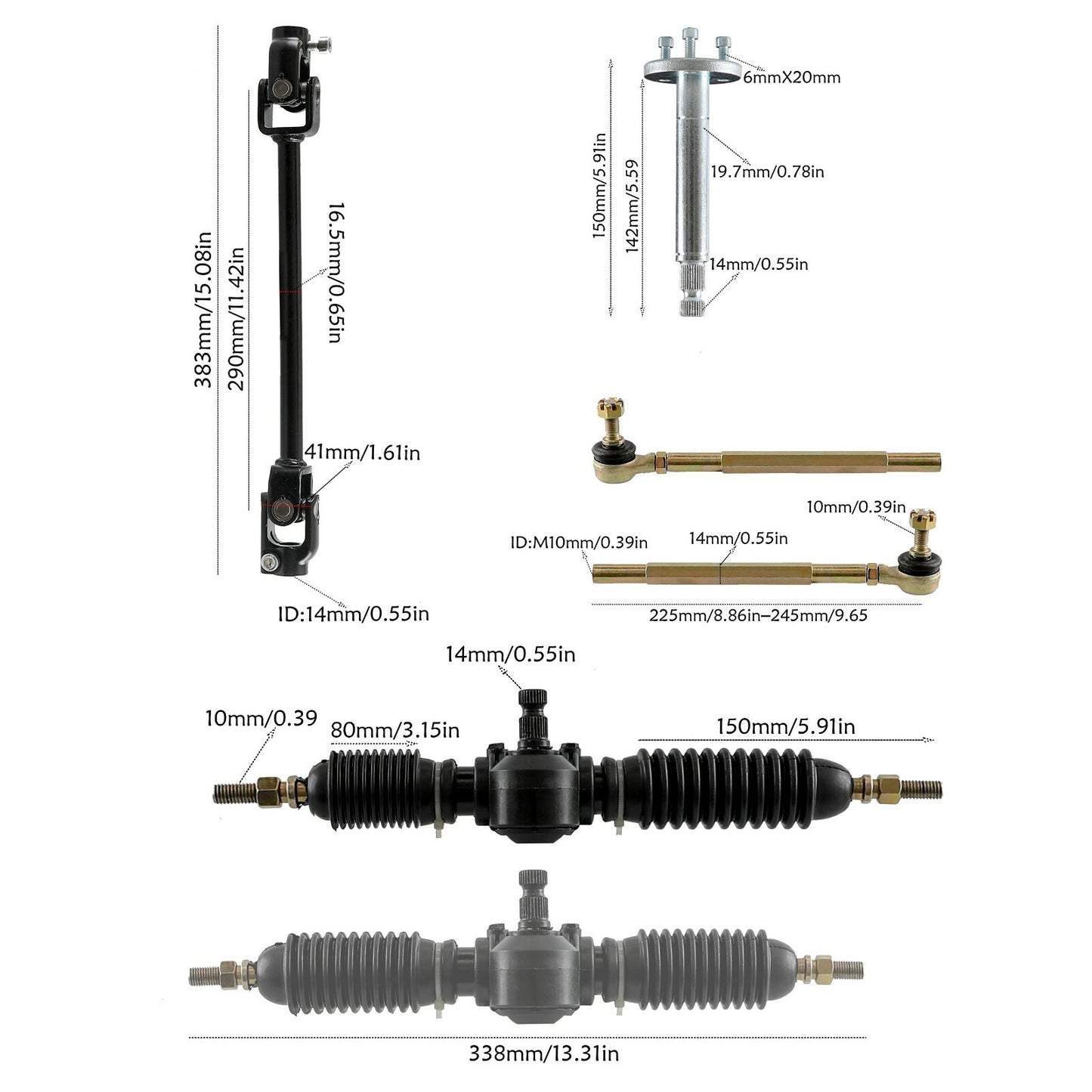 Go-kart steering wheel kit, gear carrier, pinion, tie rod, shaft, 3-staller wheel hub, main shaft, all-terrain vehicle