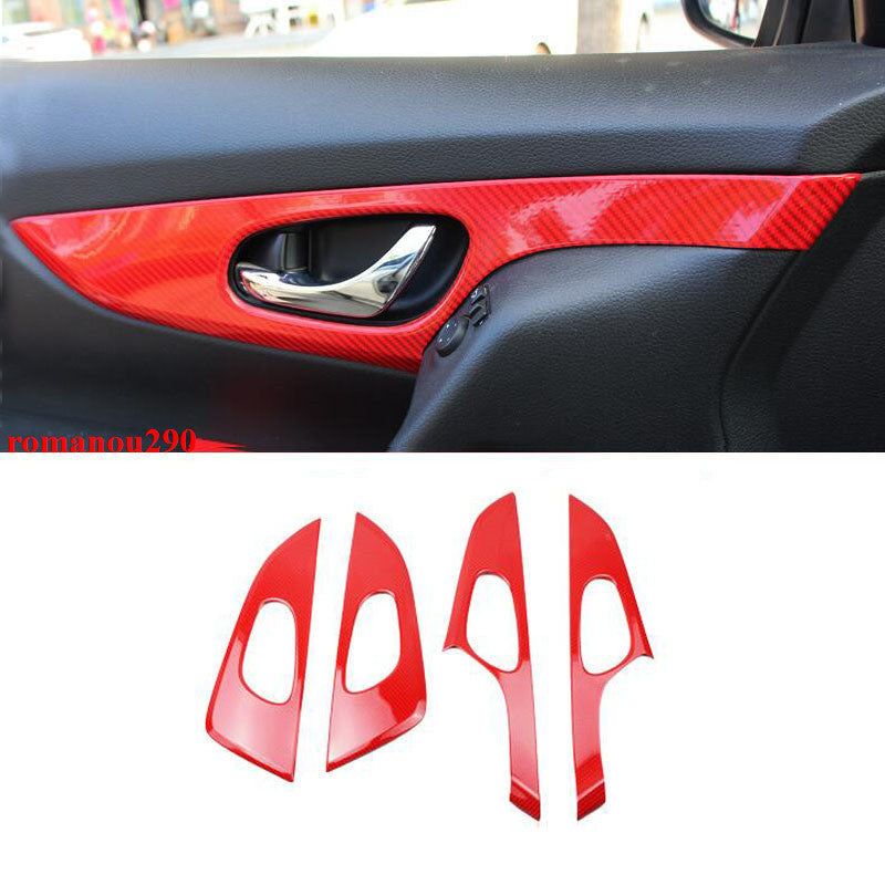 4for Nissan Rogue 2014-2020 Red Carbon Fiber Inner Door Bowl Panel Cover Trim