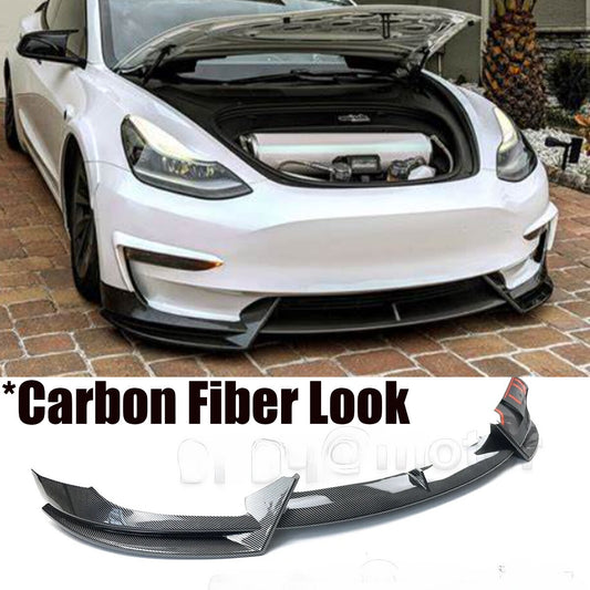 V Style Carbon Fiber Front Bumper Lip Splitter Spoiler for Tesla Model 3 17-2023