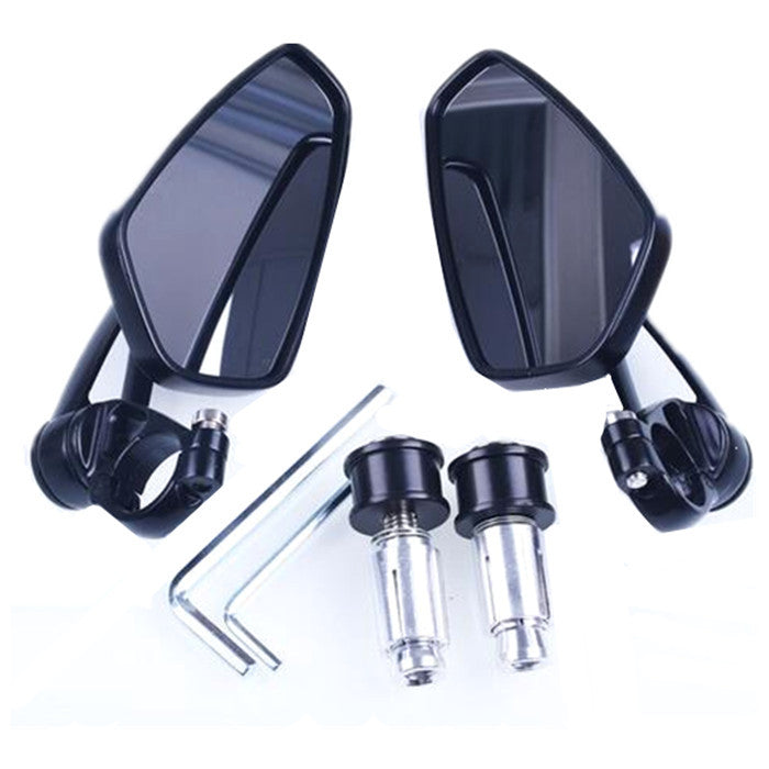 2 Pcs Black Motorcycle Billet Aluminum 7/8 22mm Bar End Side Rearview Mirror