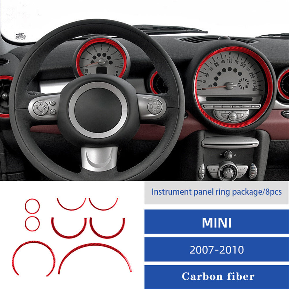 Red Carbon Fiber Dash Speedometer Air Vent Trim Cover for MINI Cooper 2007-2011