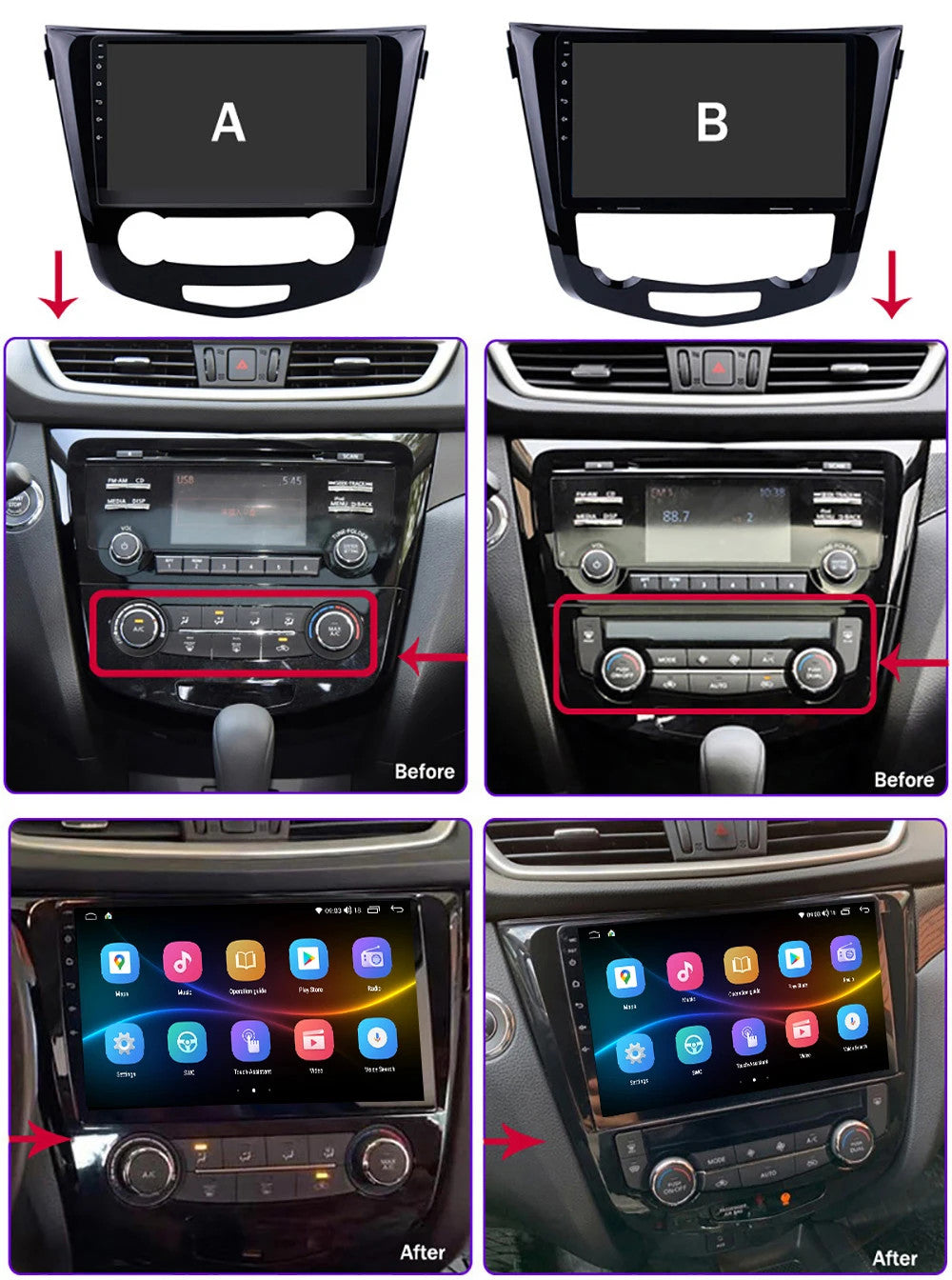 Car Stereo Radio for Nissan Qashqai Xtrail 2013-2016 Android CarPlay GPS Screen