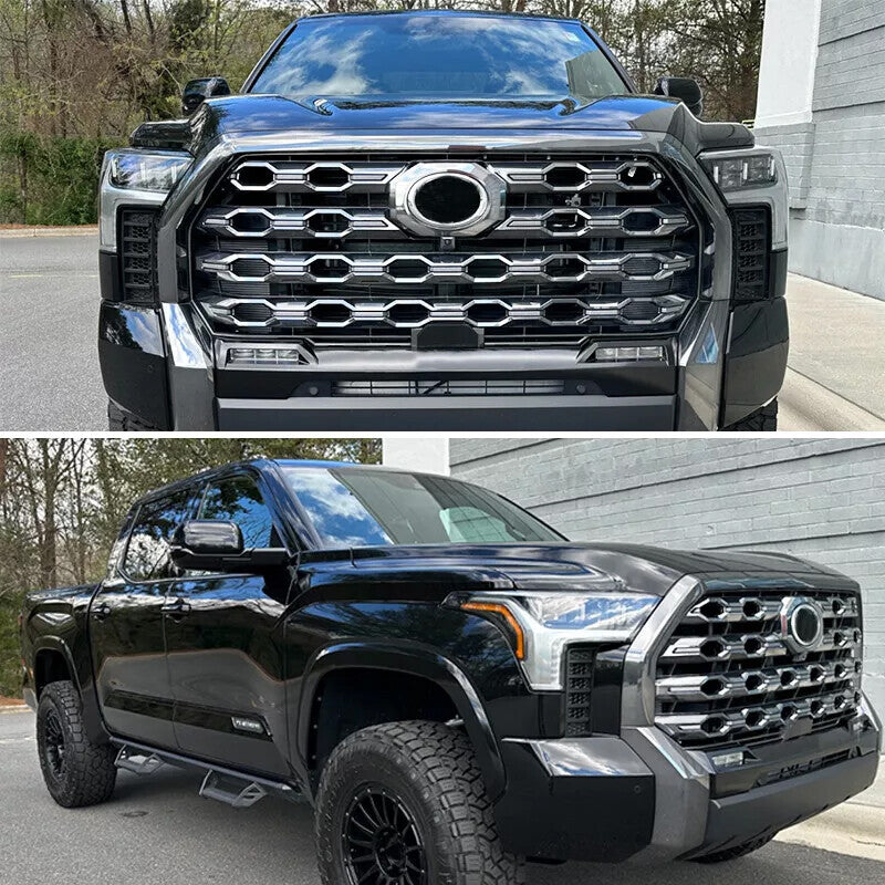 Front Bumper Grille Grill Smoked Chrome Fit for Toyota Tundra Platinum 2022-2024