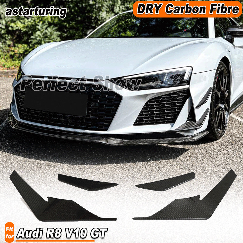 for Audi R8 V10 GT 2022-2024 DRY CARBON Front Bumper Splitters Vent Canard Fins