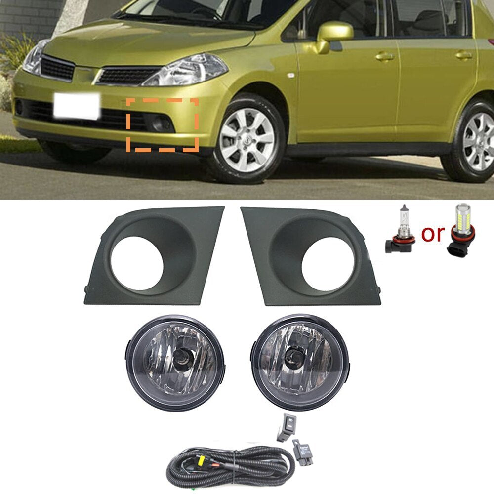 1 Set LED Fog Light Frame Wiring Grille Harness Switch for Nissan Tiida Latio
