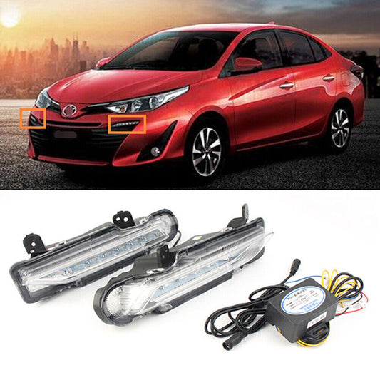 Pair LED DRL Daytime Running Light Turn Signal 2017-2018 Fit for Toyota Yaris Auto