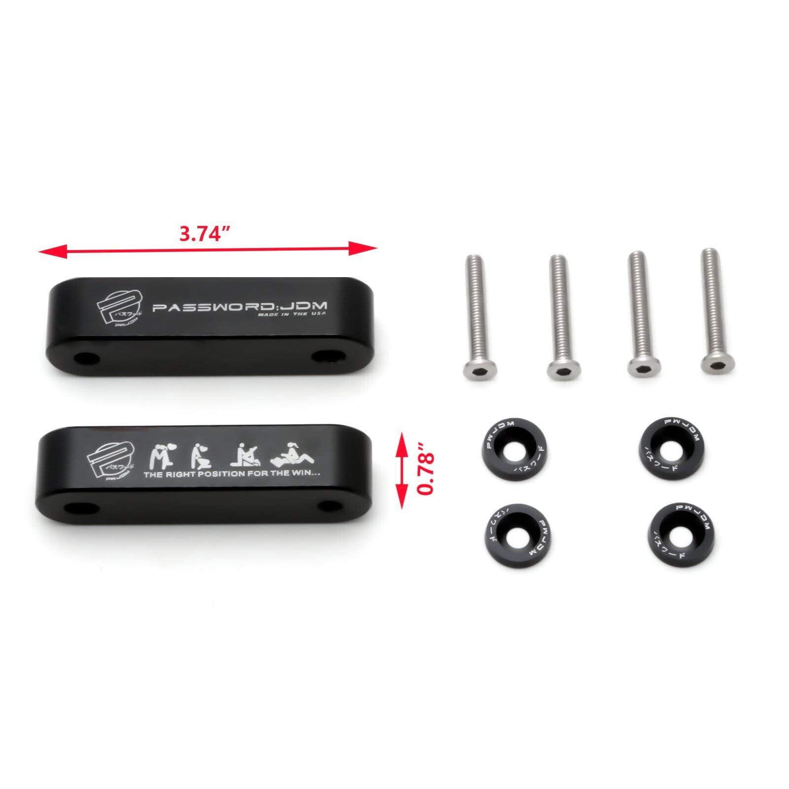 Black JDM Aluminum Billet Hood Vent Spacer Riser Kit for Honda for Civic for Acura