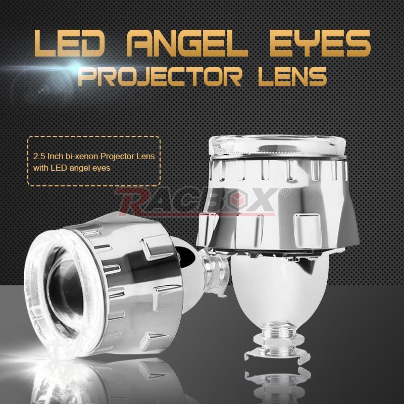 2.5inch RHD White LED Angel Eyes Projector Lens w/Shroud Headlight Retrofit