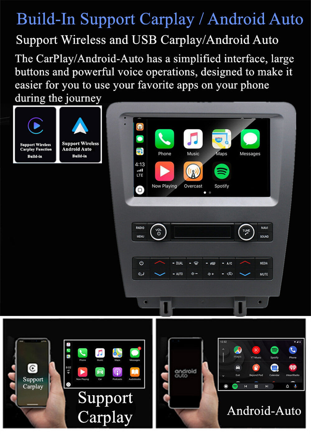For 2010-2014 for Ford for Mustang Carplay Stereo Radio Head Unit GPS Wifi 9 Inch 4+32GB