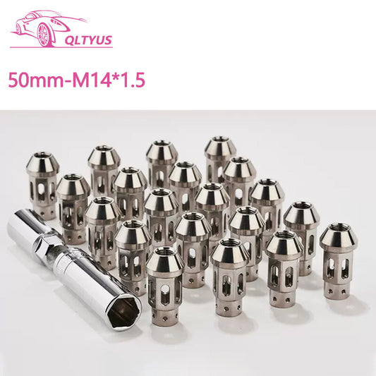 20PCS 50mm M141.5 Titanium Alloy Hollow out Style nut Wheel Nut W/ Socket Key