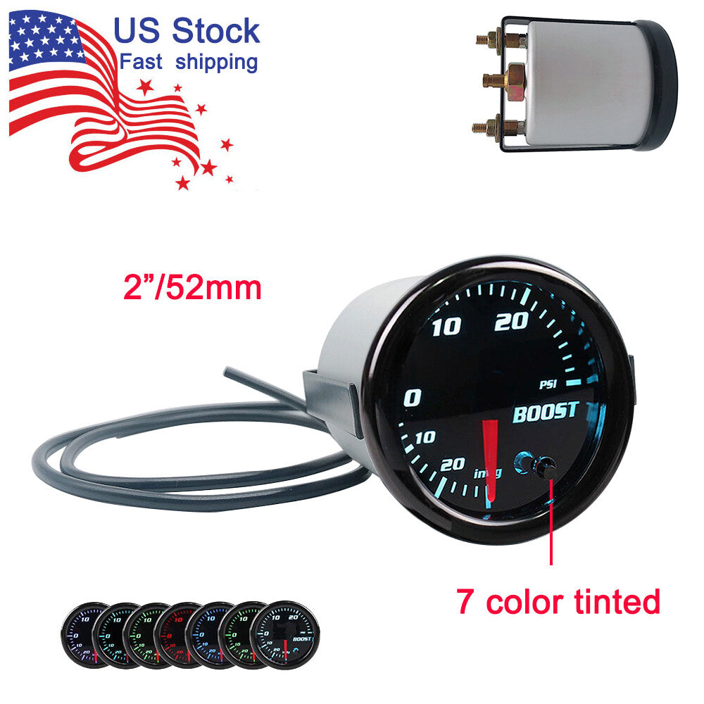 Universal 7 Color Tinted 2 Turbo Boost Gauge 0-30 PSI 52mm Turbo Pressure Meter