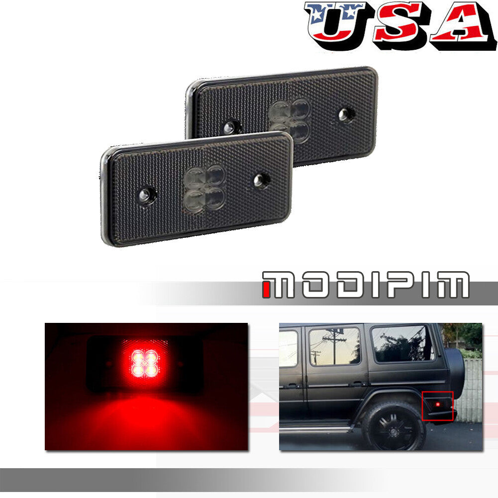 2-piece set of black lenses with red rear side marker lights suitable for 2002-14 for Mercedes-Benz G500, G63, AMG, and G-Class.