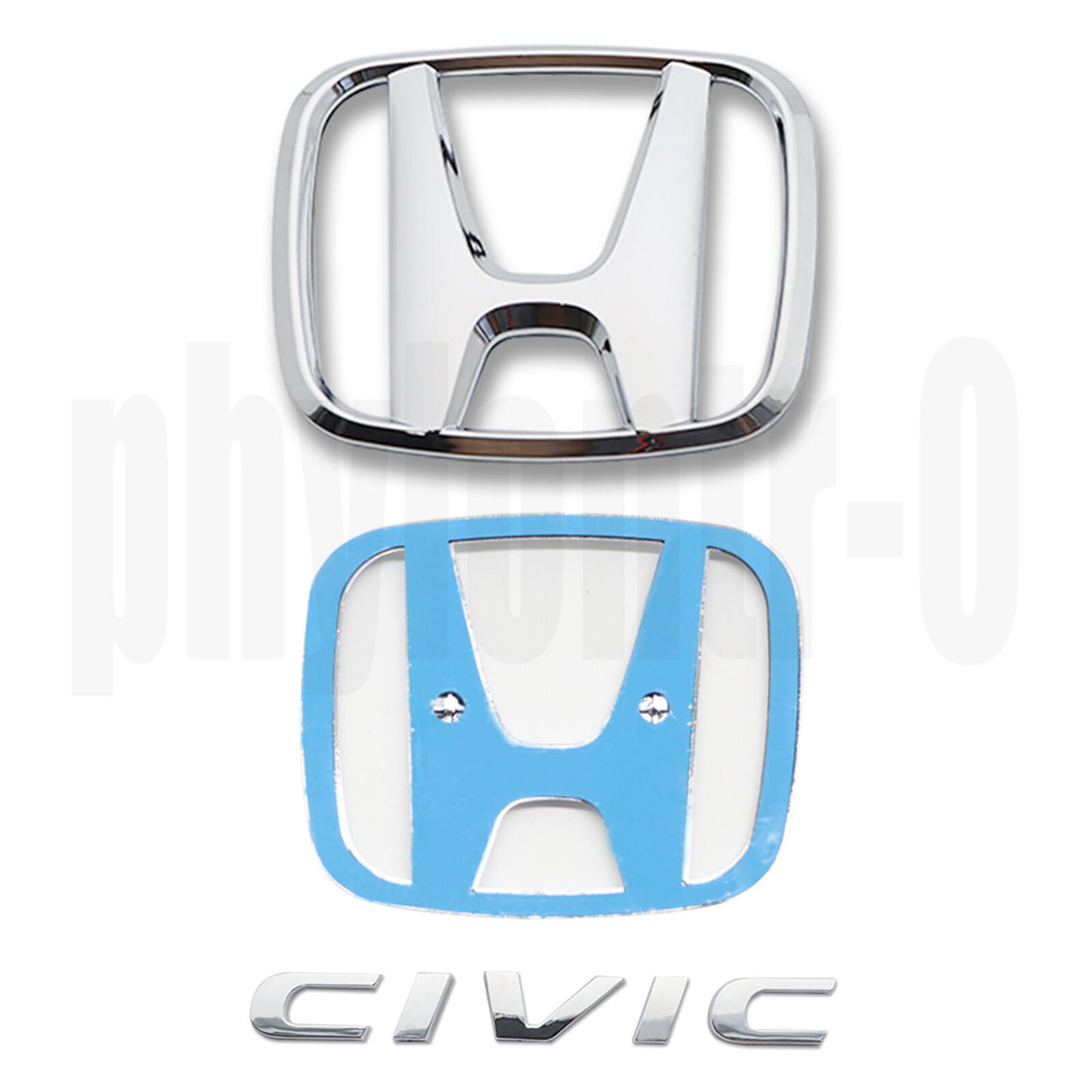 Glossy lettering badges on the front grille bumper and rear badges for the H+ for Civic 2016, 2017 - 2021