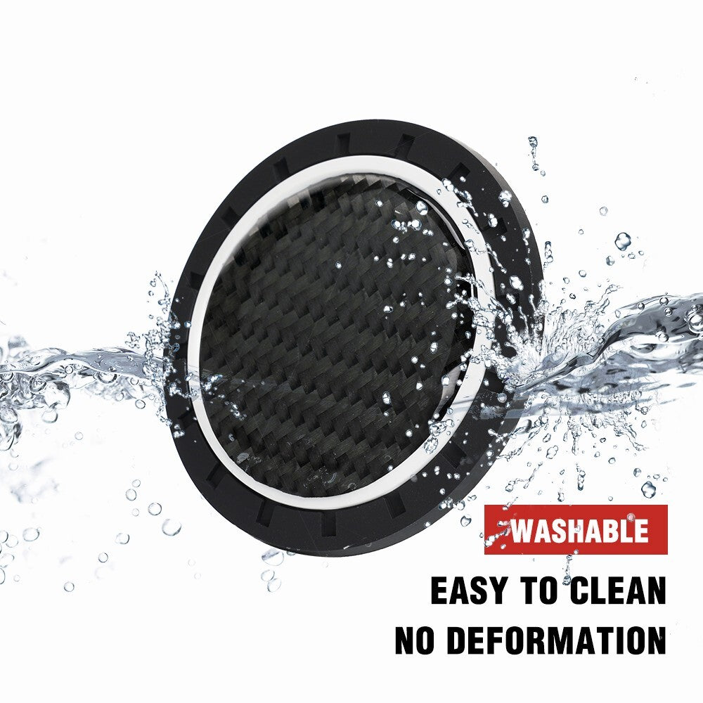 Carbon Fiber Cup Holder Pad Water Cup Slot Non-Slip Mat Car Accessories Black X2