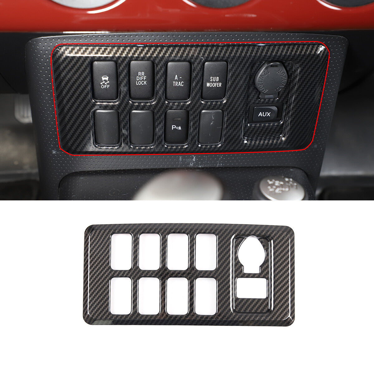 Carbon fiber steering wheel button frame sticker for Toyota Tacoma 2011-2015 USA.
