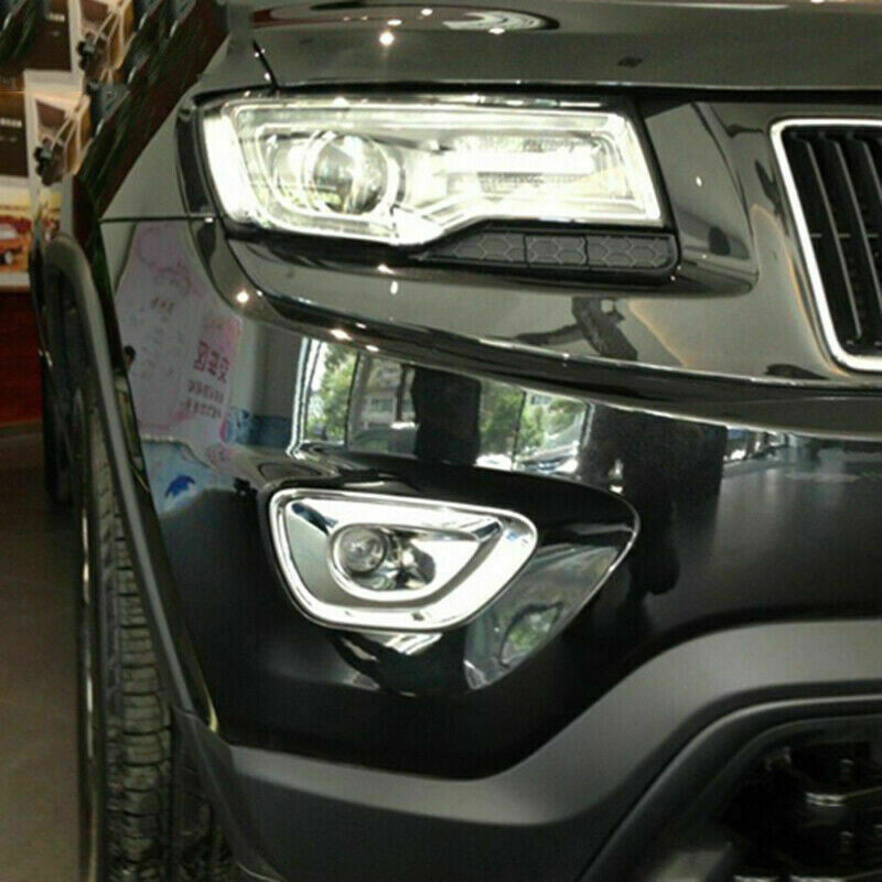 Chrome Front Fog Light Lamp Frame Cover Trim for Jeep Grand Cherokee 2014-2017