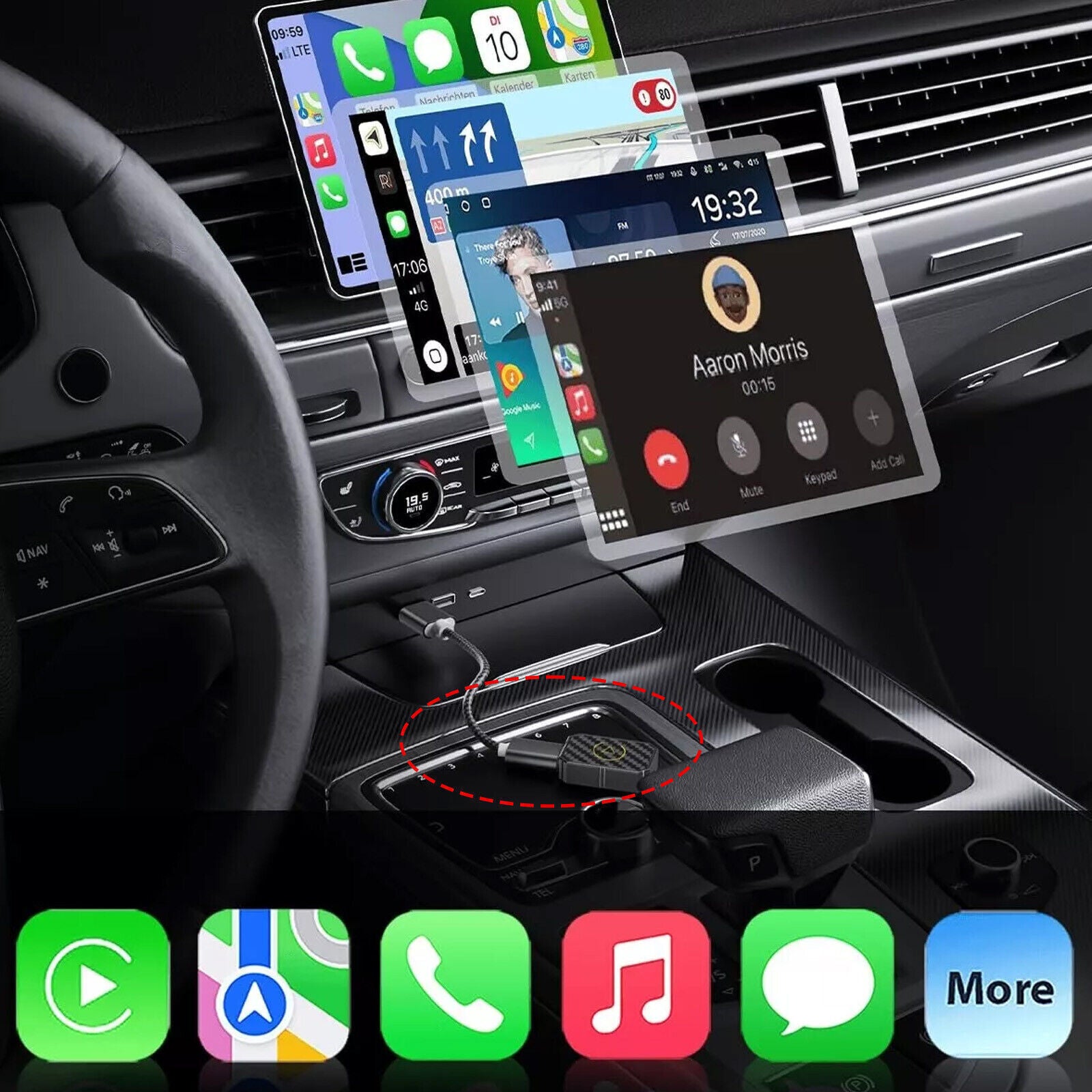 for Mini Wireless CarPlay Adapter for Apple, Plug Play Low Latency Converts Wired
