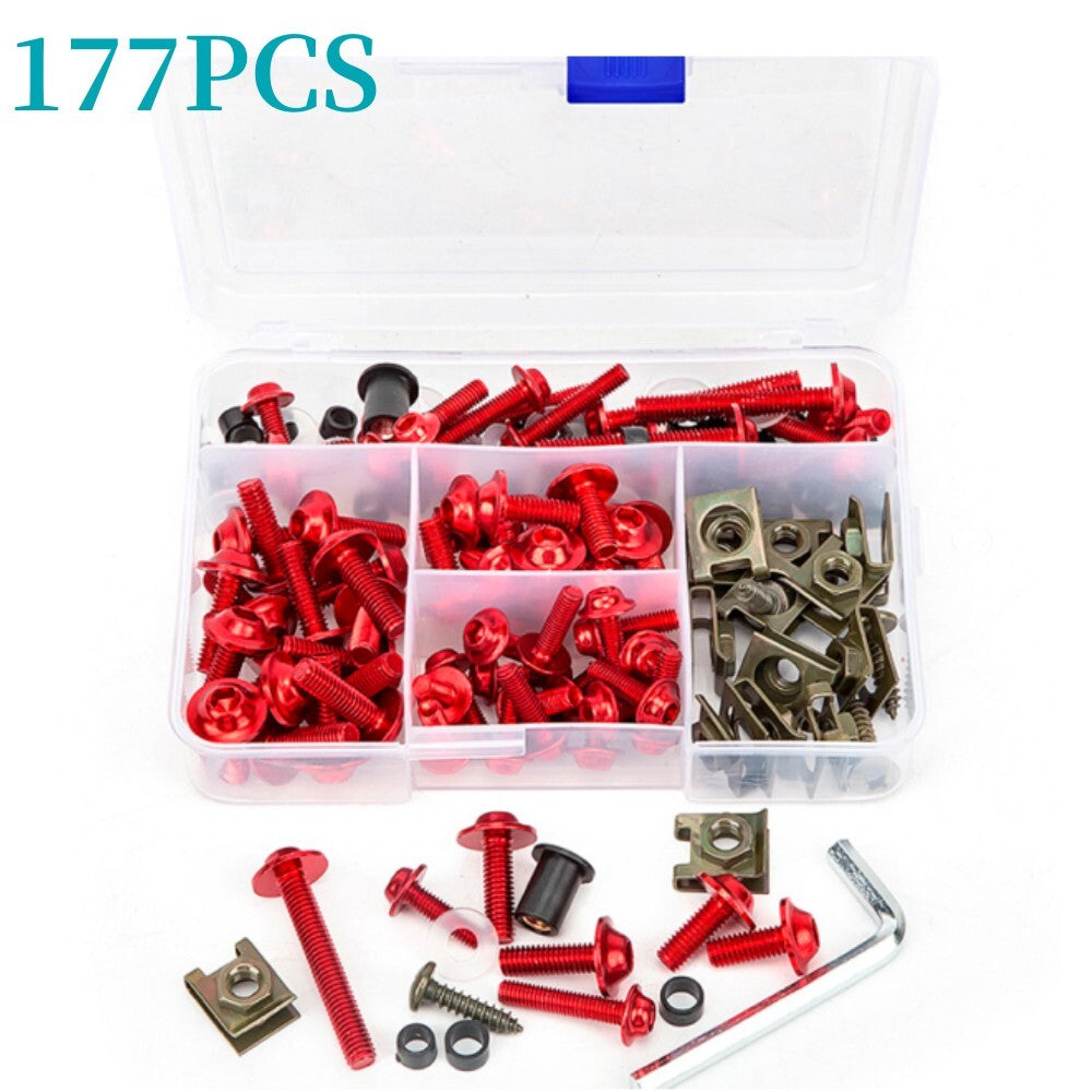 177-piece motorcycle windshield rectifier bolt kit, fastener clip screw set, aluminum