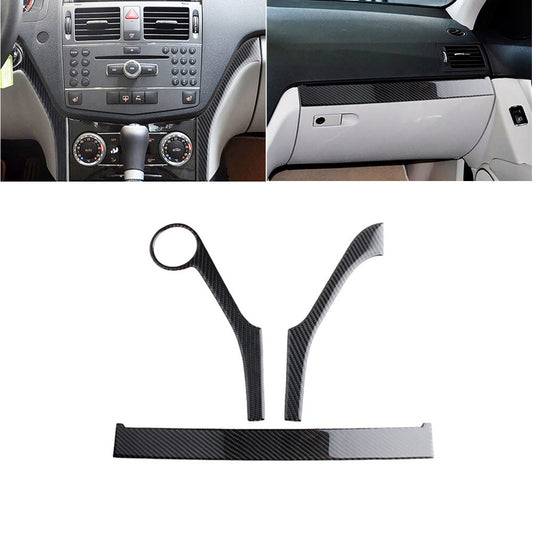 3x Carbon Fiber Center Console Trim Strip for Mercedes-Benz C Class W204 2007-10