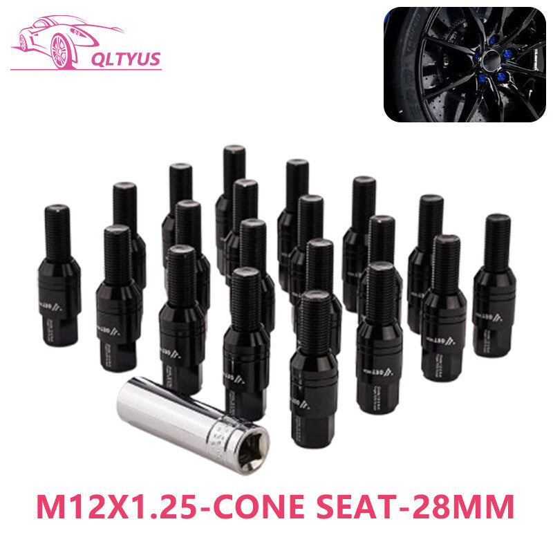 20PC 28mm M12x1.25 Wheel Lug Bolts Cone for Seat Studs for Jeep for Chrysler for Dodge Black